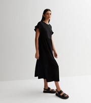 New Look Black Jersey Frill Sleeve Midi Smock Dress